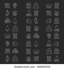 School and education vector icons on blackboard