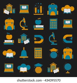 School and education vector icons on blackboard