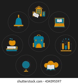 School and education vector icons on blackboard