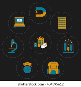 School and education vector icons on blackboard
