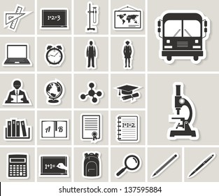 school and education vector icons set. paper label stickers