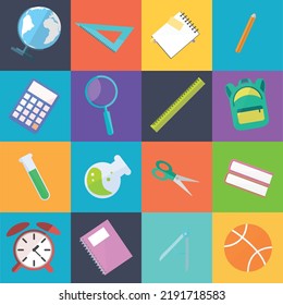 School education vector icons. Set of flat university elements. Templates for design.