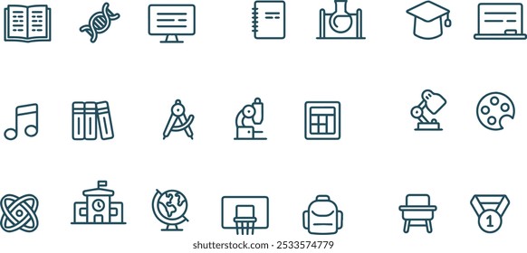 school and education vector lined icons set