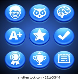 School and Educational Development on Blue Round Buttons