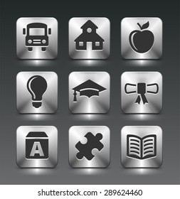 School and Educational Development on Silver Square Buttons