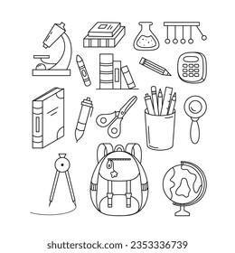 School and Educational Doodles Set. Education School Design Elements Editable Stroke Collection.