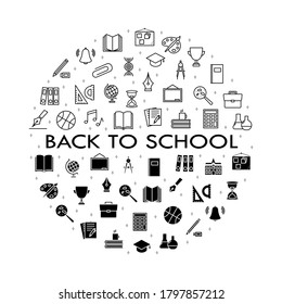 School and educational icons set. Logo, pictogram, design infographic elements. Vector illustration on a white background.