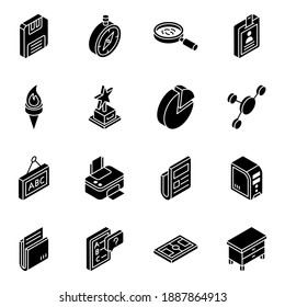 
School Electronics Glyph Isometric Icons 