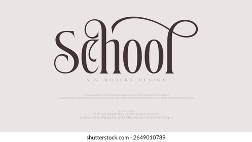 School Elegance Luxury education alphabet font. Typography elegant classic lettering serif fonts decorative vintage retro for logo.
