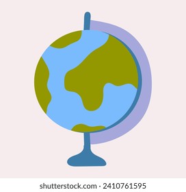 School element of colorful set. This flat cartoon design illustration features a globe, making it an ideal choice for emphasizing geography and exploration. Vector illustration.