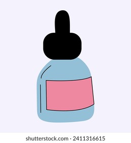 Elemento escolar de conjunto colorido. En esta divertida obra de arte, una botella de pegamento al estilo de las caricaturas capta la atención, representando las soluciones adhesivas que mantienen juntos los proyectos escolares. Ilustración vectorial.