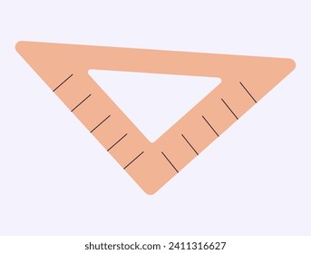 Schulelement mit buntem Set. Diese lebendige Illustration zeigt einen fröhlichen Cartoon-Dreieck-Lineal, der der Welt der Geometrie einen Hauch von Spaß verleiht. Vektorgrafik.