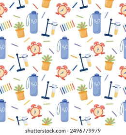 Children’s school elements, back to school pattern, back to school doodle pattern. Vector illustration in flat style.