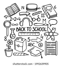 School elements doodles hand drawn line icon