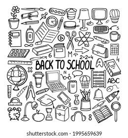 School elements doodles hand drawn line icon. Vector illustration isolated on white.
