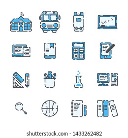 School Elements filled outline icon set on white background.