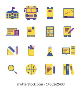 School Elements flat icon set on white background.