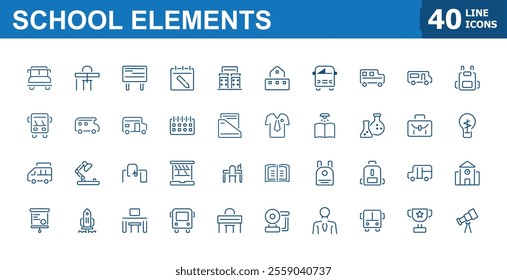 School elements minimalist icon collection. Related to knowledge, education, school, back to school, classroom, bag and more. Simple web icons. Editable stroke. Vector illustration.