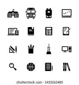 School Elements solid icon set on white background.