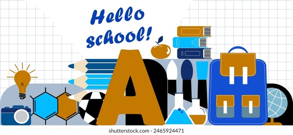 School elements vector illustration. School emblem. Abstract composition. Education theme.