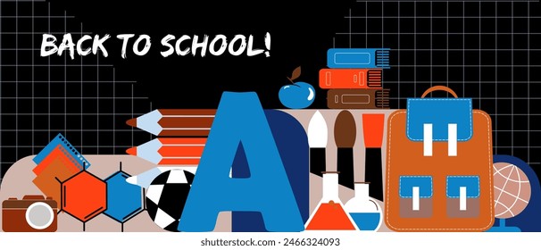 School elements vector illustration. School emblem. Abstract composition. Education theme.