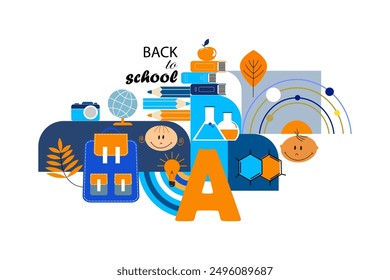 School elements vector illustration. School emblem. Abstract composition. Education theme.