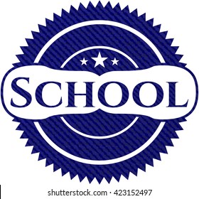 School emblem with denim high quality background