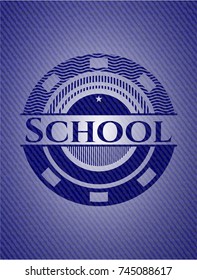 School emblem with denim high quality background