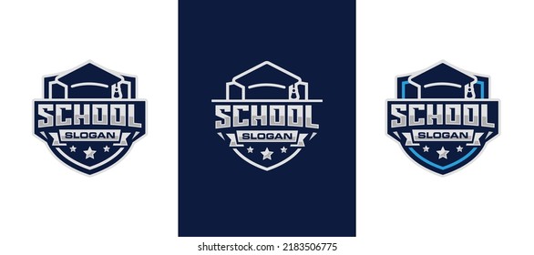 Ilustración vectorial del diseño del logotipo del emblema escolar. Logo de la educación. Logo de la Universidad