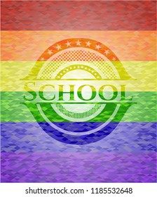 School emblem on mosaic background with the colors of the LGBT flag
