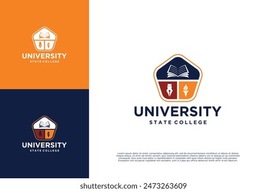 School emblem pentagon shape logo design