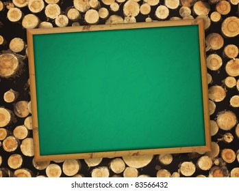 school empty blackboard at natural pine lumber background
