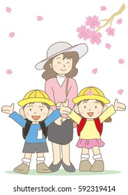 school entrance ceremony hooray-version / mother and Children with flower