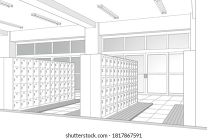 School entrance hall / Monochrome background material for comic books