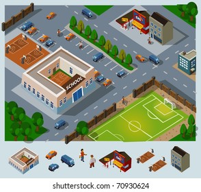 School environment. Set of very detailed isometric vector