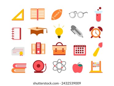 Conjunto de iconos de elementos de equipamiento escolar