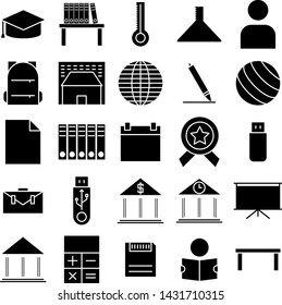 school equipment icon set education in black color 