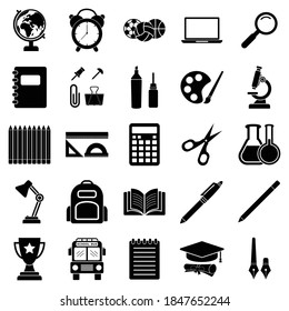 school equipment icon set, education icon vector symbol