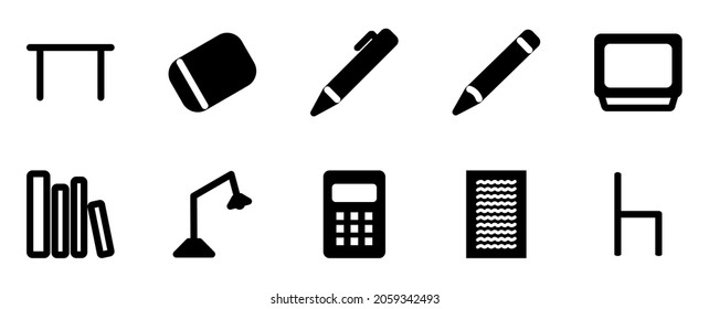 school equipment icon set. learning icon set. solid icon