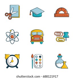 School equipment icons set. Flat set of 9 school equipment vector icons for web isolated on white background