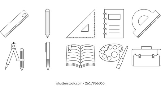 School Equipment Line Vector Collection