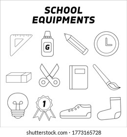 School equipments for colouring object or design elements