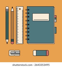 School essentials. Education items. School items. Student supplies. Cartoon school icons collection. School icons.