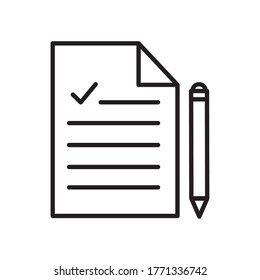 School exam with check mark and pencil line style icon design, education class lesson knowledge preschooler study learning classroom and primary theme Vector illustration