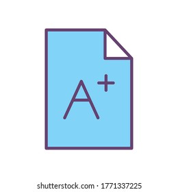 Examen escolar con línea de notas y diseño de iconos de estilo de relleno, aprendizaje de clase educativa conocimiento de enseñanza preescolar aula de aprendizaje y tema primario Ilustración vectorial