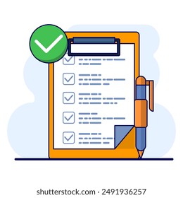 School exam results concept, educational quiz score passing checklist, checklist assignment plan survey, graphic document assessment report, interview recruitment document form. vector illustration.