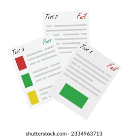 school. exam sheet with pass grade, flat design. Test score sheet with answers. exam concept, examination, test, answer, checklist, checklist paper sheets pile with tick in a flat design