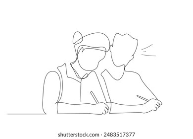 school exam test copy stress students education one line art design vector