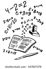  school examples, notebooks and figures, pen  sketch  doddle elements