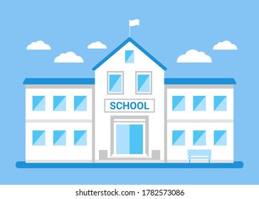 School facade building, white house. Back to school, education concept. College, university, academy. Vector flat illustration